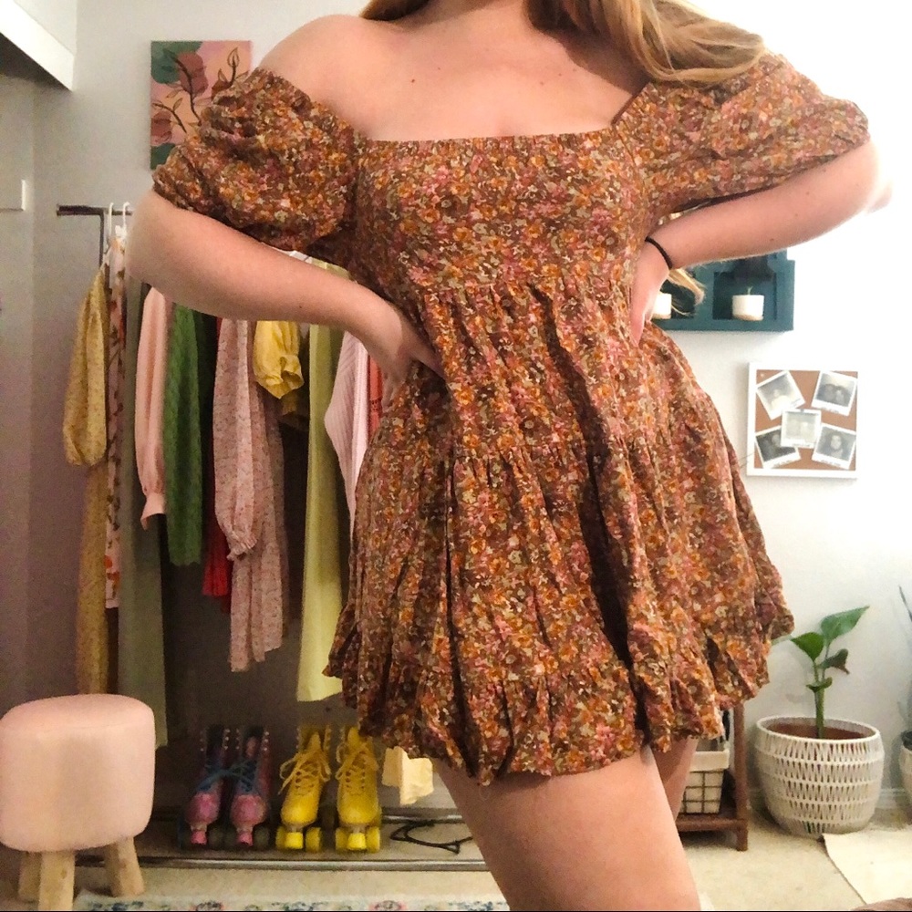 Floral puff sleeve babydoll dress
